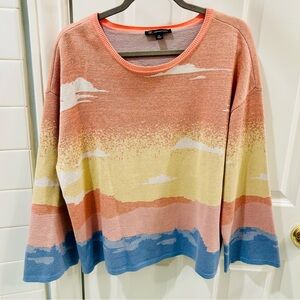 INC International Concepts Intarsia Peach Delight Sunset Landscape Sweater 1X